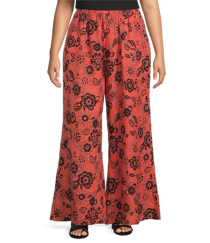 Bryn Walker Plus Osca Floret Print Elastic Waist Wide Leg Pull-On Pants