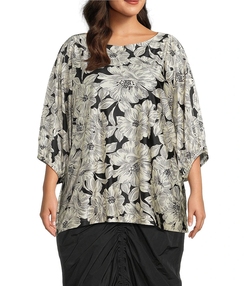 Bryn Walker Plus Wilder Bianchi Neri Knit Boat Neck Elbow Sleeve Tunic