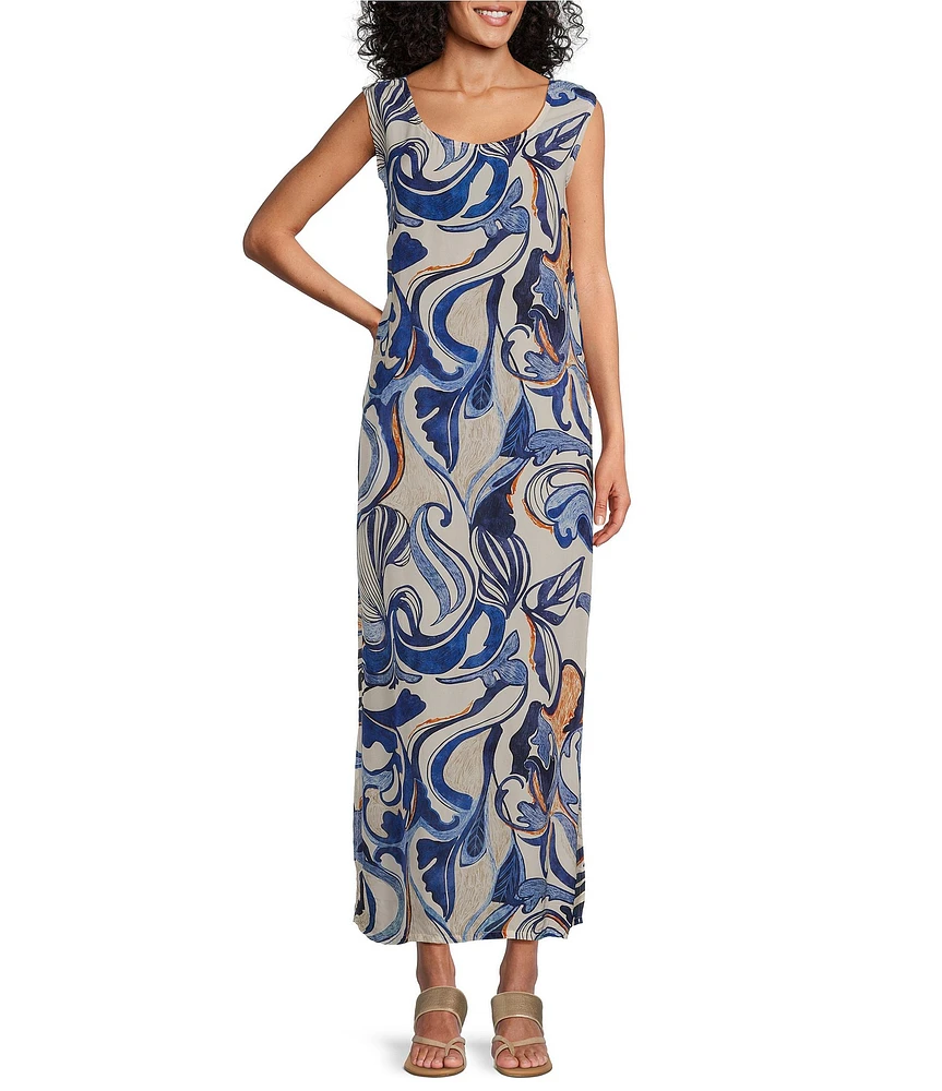 Bryn Walker Sherry Printed Round Neck Sleeveless Shift Maxi Dress