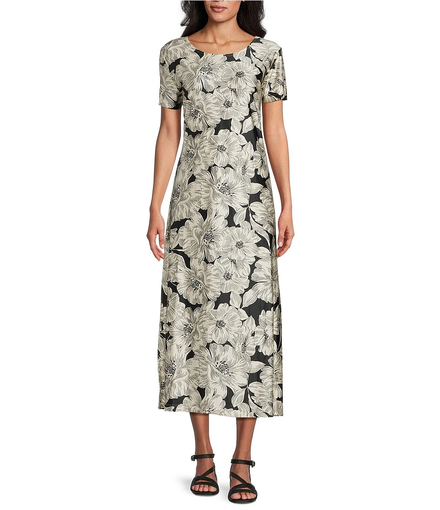 Bryn Walker Wesley Bianchi Neri Foiri Knit Crew Neck Short Sleeve Midi Dress