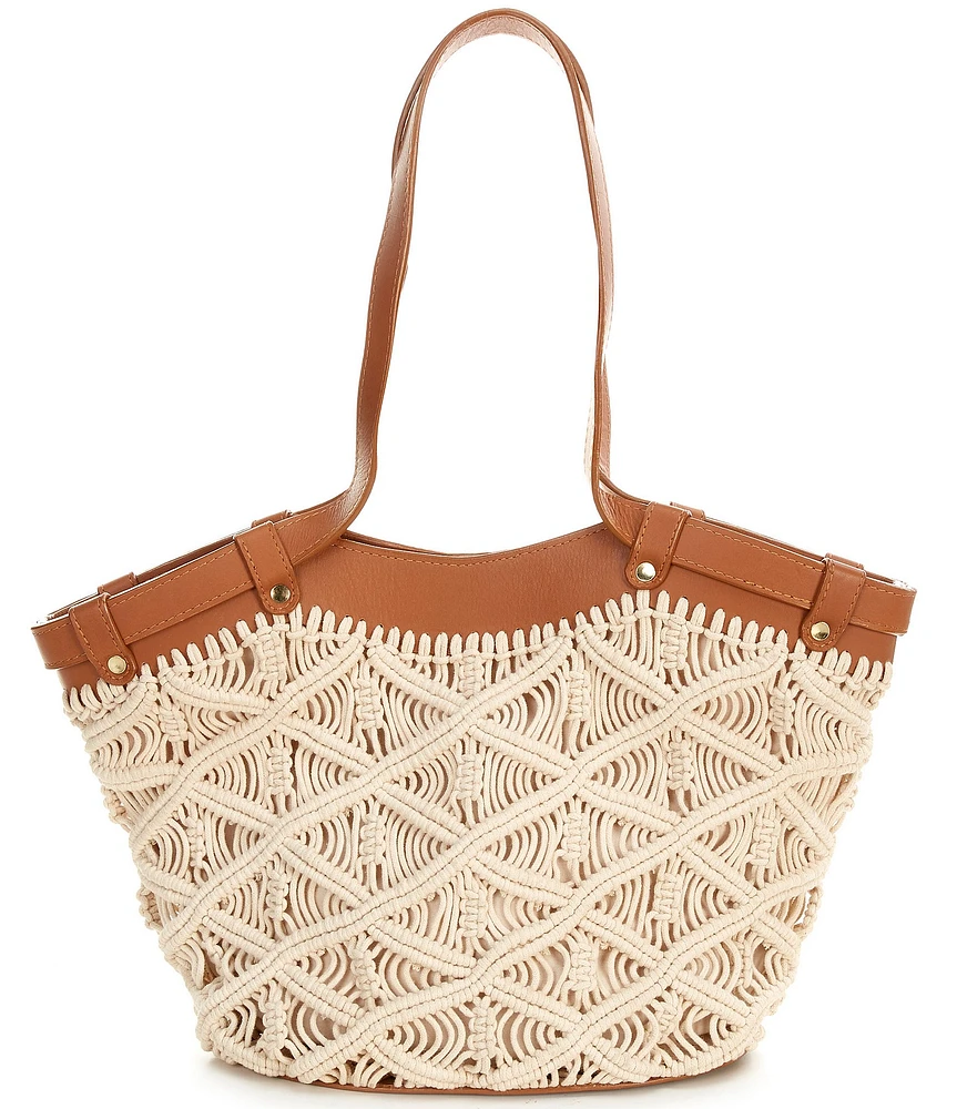 Btb Los Angeles Lotus Straw Contrast Trim Tote Bag
