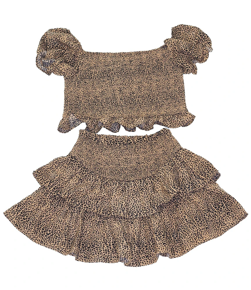 BuddyLove Big Girls Blair Cheetah Print Puff Sleeve Crop Top & Ruffle Skirt Set