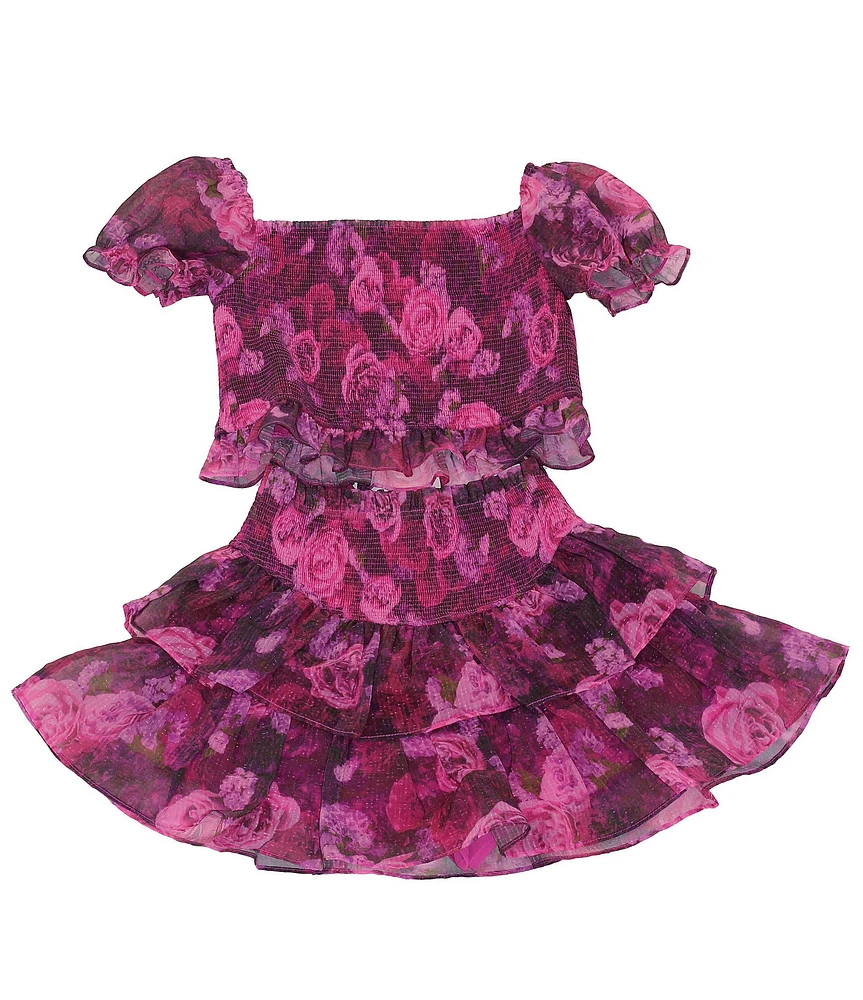 BuddyLove Big Girls Blair Floral Print Puff Sleeve Crop Top & Ruffle Skirt Set