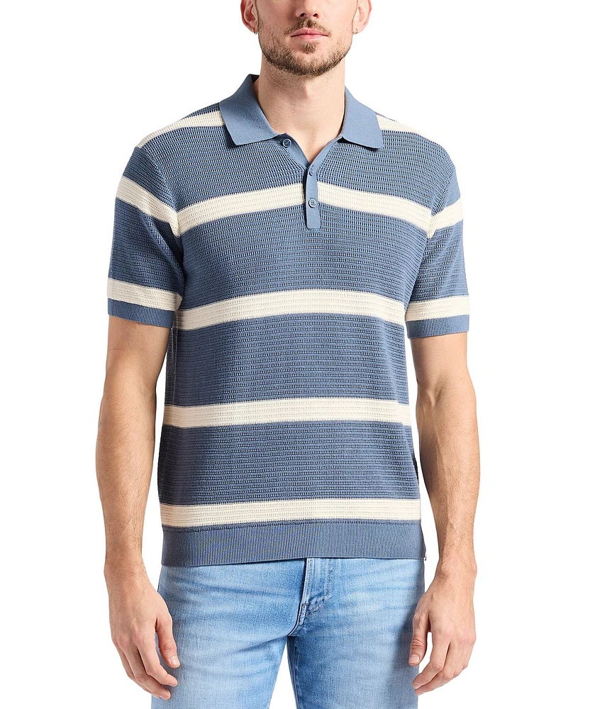 Buffalo David Bitton Winder Striped Short Sleeve Knit Cable Polo Shirt