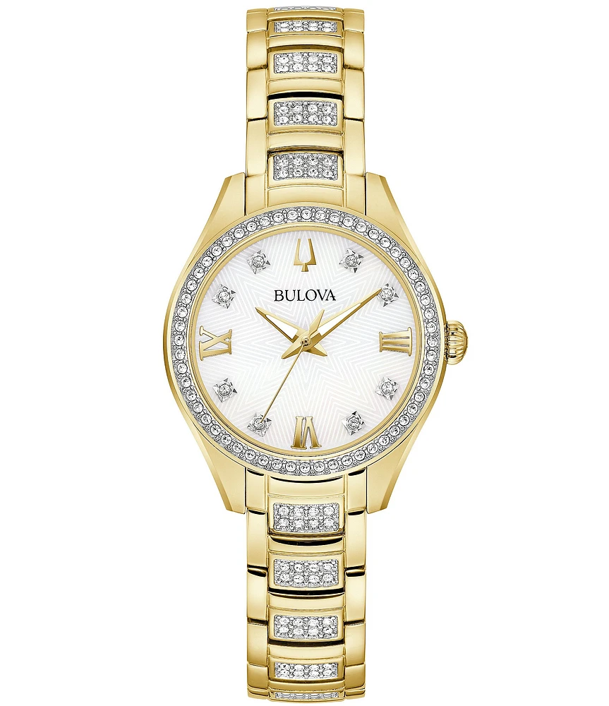 Bulova Crystal Collection Women's Gold Tone Quartz Analog Bracelet Watch