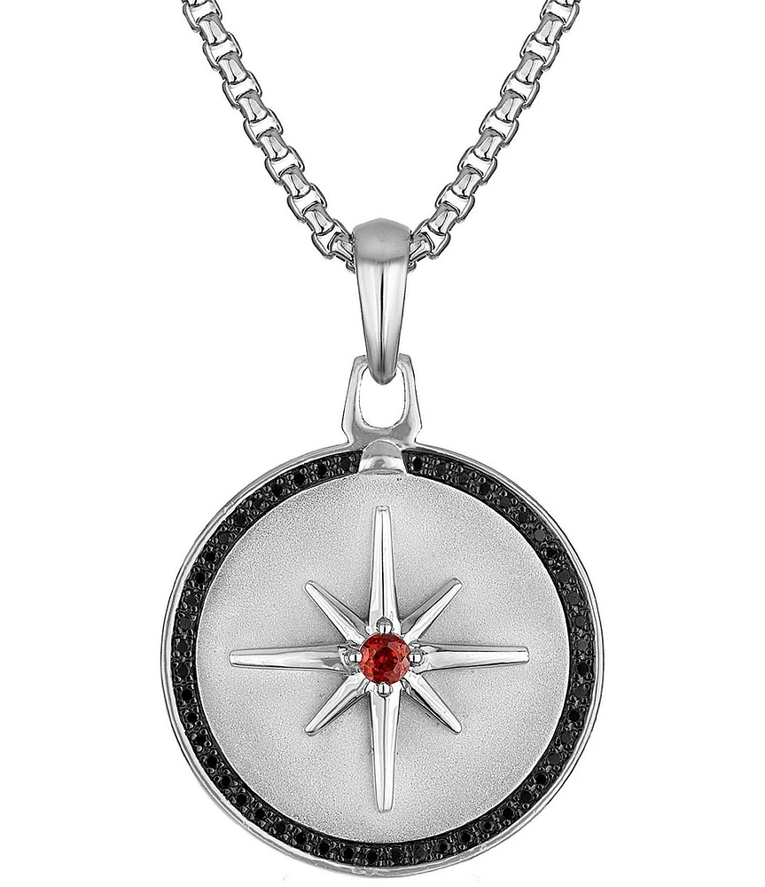 Bulova Men's Black Diamond Sterling Silver North Star Long Pendant Necklace