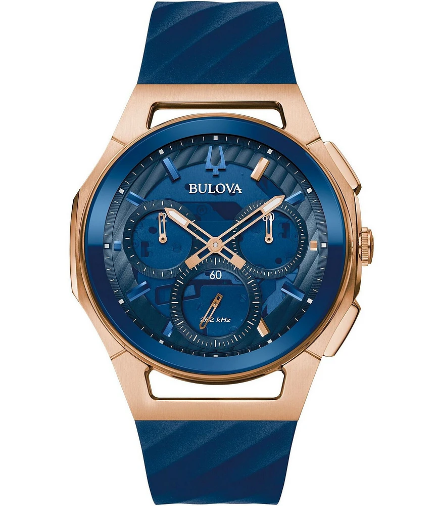 Bulova Men's Curve Chronograph Blue Strap Watch