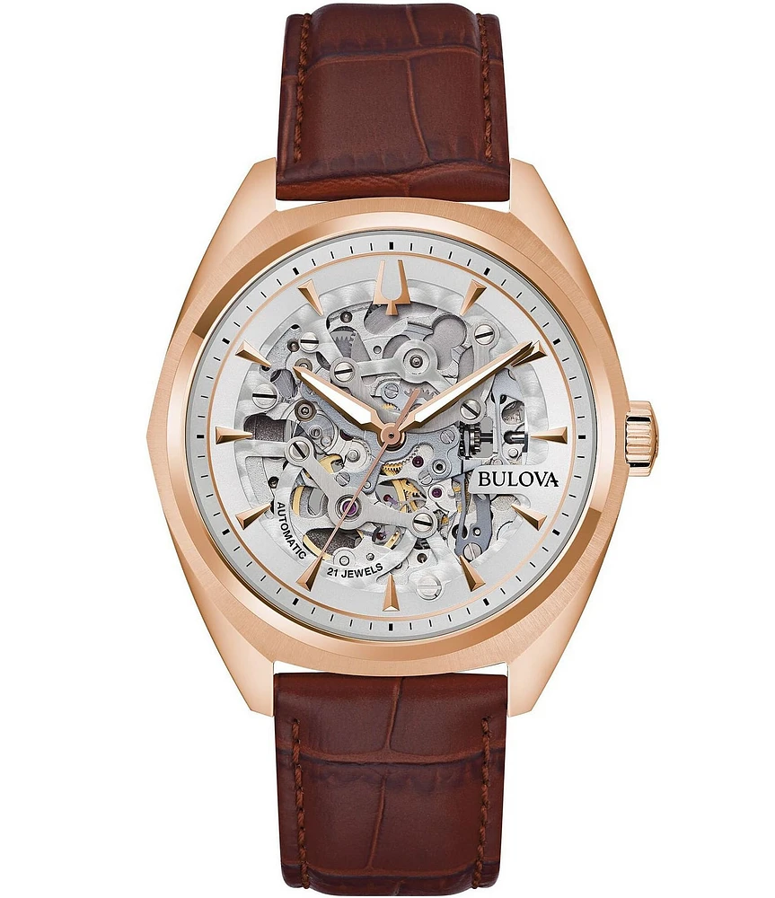 Bulova Men's Surveyor Three Hand Automatic Brown Leather Strap Watch