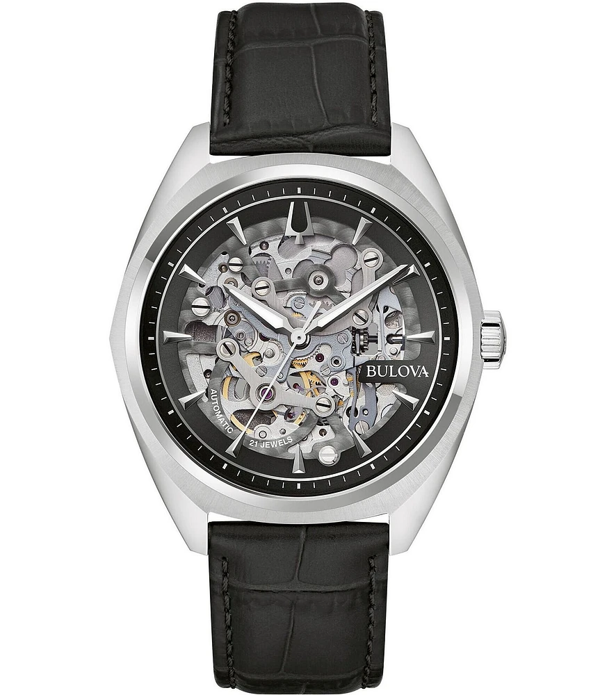 Bulova Men's Surveyor Three Hand Black Leather Strap Watch