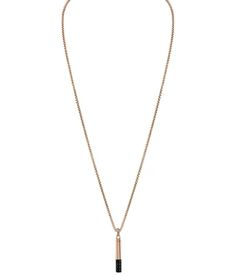 Bulova Steel Men's Rose Gold Two Tone Stainless Steel Bar-Shaped Long Pendant Necklace