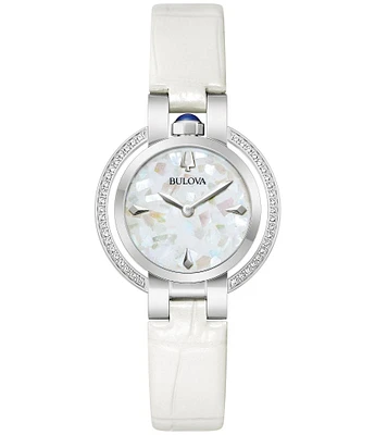 Bulova Women's Rubaiy Two Hand White Leather Strap Watch