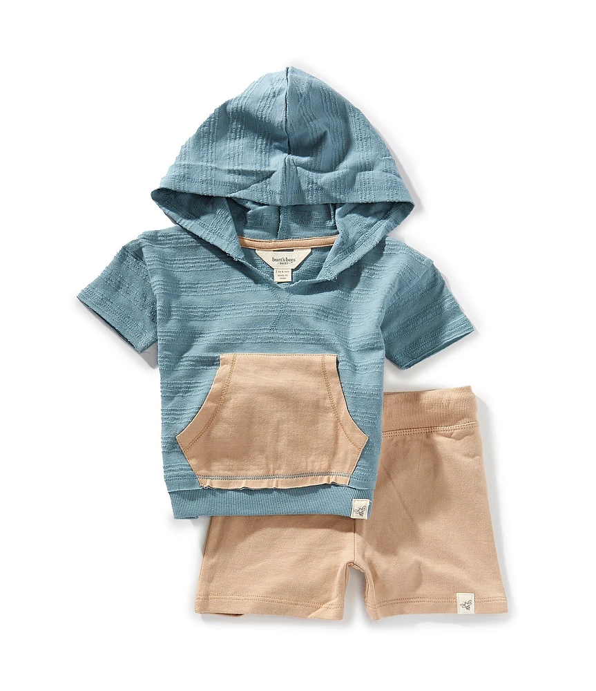 Burt's Bees Baby Boys Hooded Dotted Jacquard T-Shirt & Matching Short Set