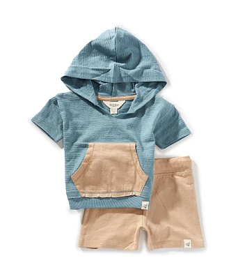 Burt's Bees Baby Boys Hooded Dotted Jacquard T-Shirt & Matching Short Set