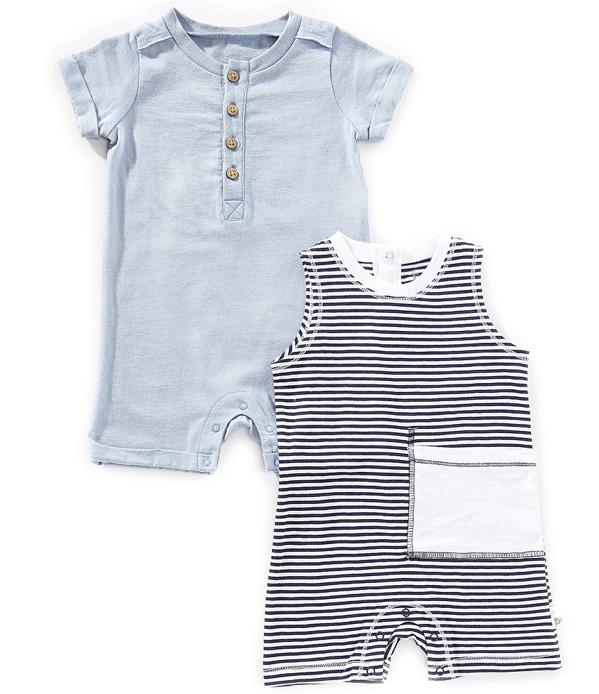 Burt's Bees Baby Boys Classic Stripe & Solid Romper 2-Piece Set