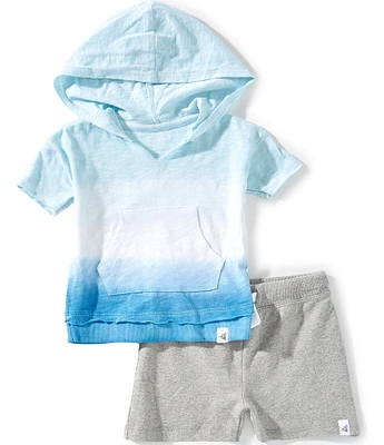 Burt's Bees Baby Boys Short-Sleeve Double-Dip-Dye Hoodie & Solid Shorts Set