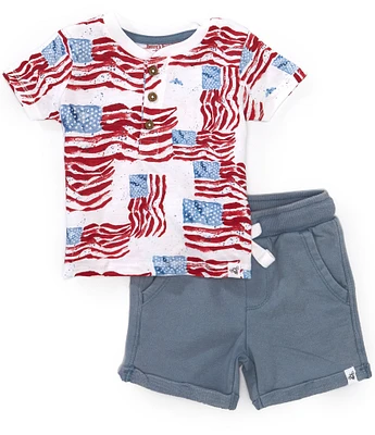 Burt's Bees Baby Boys Short Sleeve Majestic Flags Top & Shorts Set