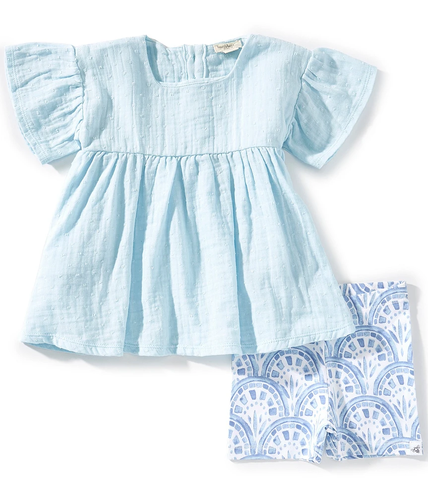 Burt's Bees Baby Girls Bell-Sleeve Dotted Muslin Top & Printed Shorts Set
