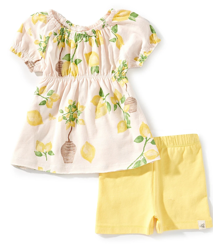 Burt's Bees Baby Girls Puffed-Sleeve Island Lemon Printed Tunic Top & Coordinating Shorts Set