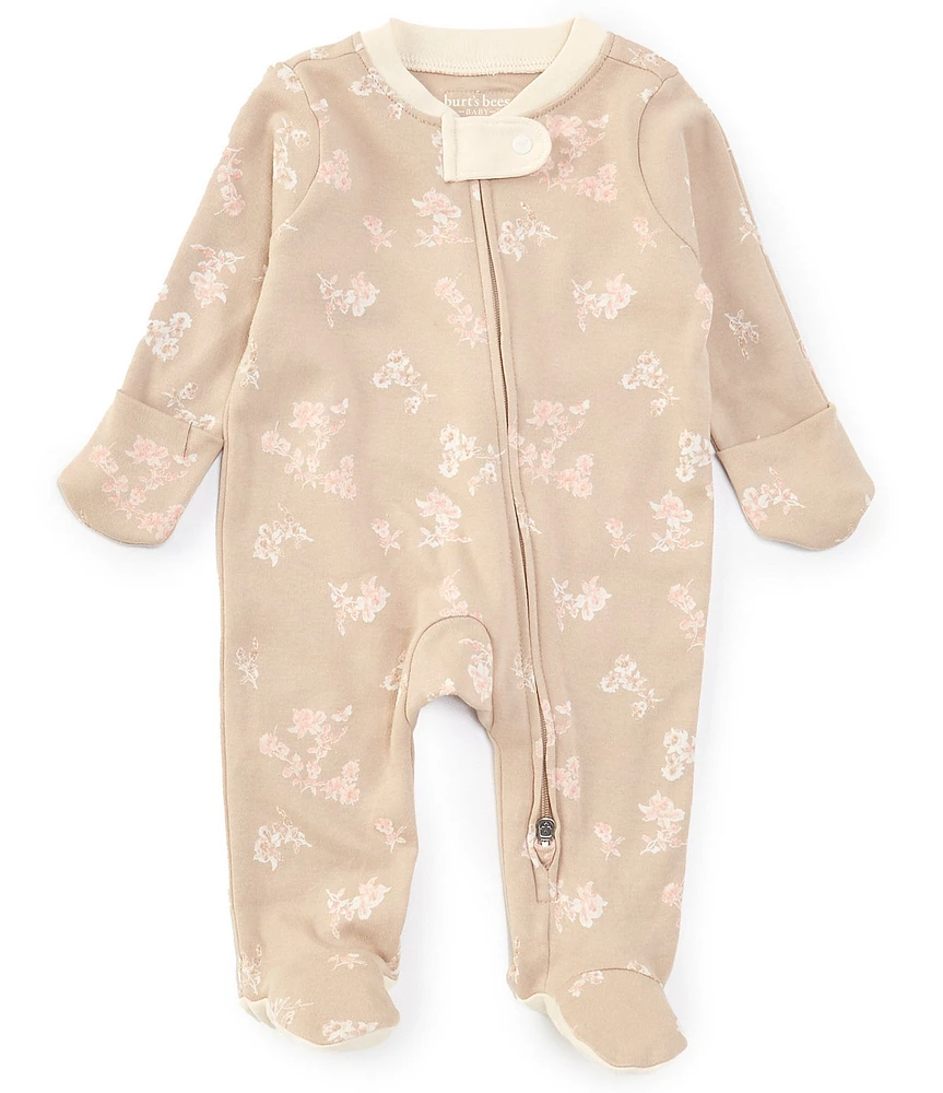 Burt's Bees Baby Girls Long Sleeve Floral Footed Coverall