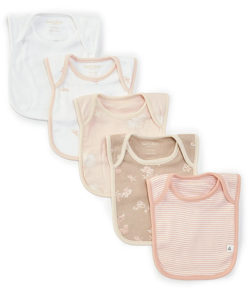 Burt's Bees Baby Girls Whimsical Printed Lap-Shoulder Bibs 5-Pack