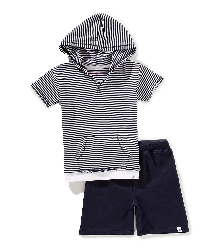 Burt's Bees Little Boys Short-Sleeve Striped Hoodie & Shorts Set