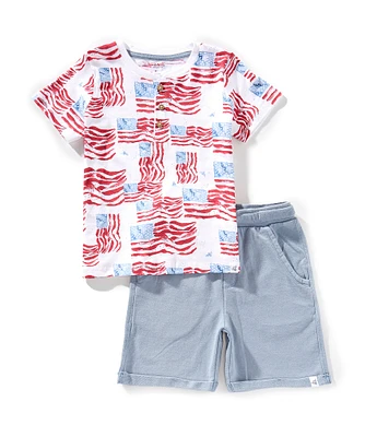 Burt's Bees Little Boys Short Sleeve American Flag Henley T-Shirt & Shorts Set