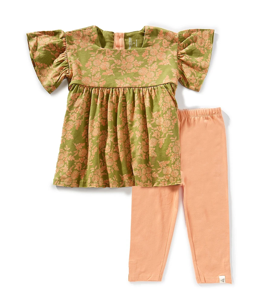 Burt's Bees Little Girls Bell Short Sleeve Vibrant Gardens Top & Legging Set