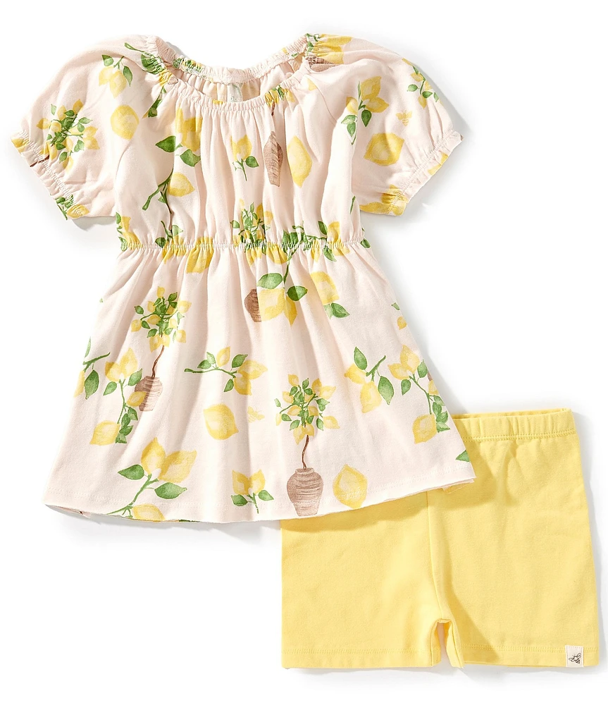 Burt's Bees Little Girls Puffed-Sleeve Island Lemon Printed Tunic Top & Coordinating Shorts Set