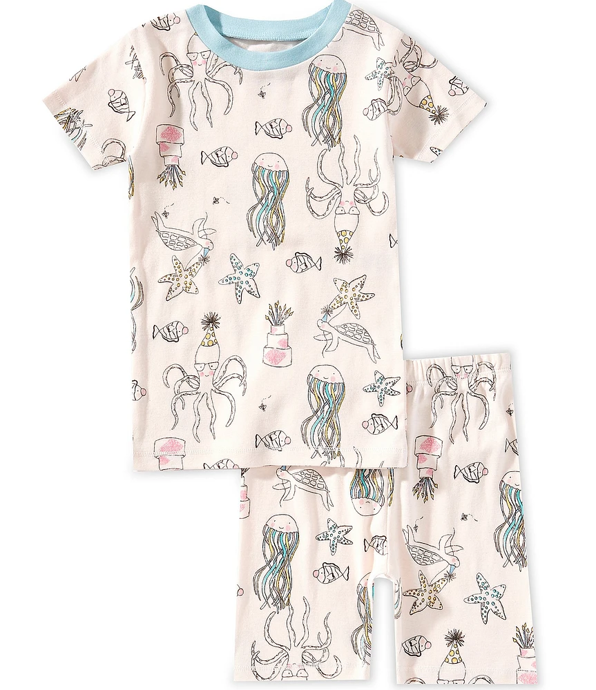 Burt's Bees Little Girls Short-Sleeve Sea-Libration-Printed Sleep T-Shirt & Matching Sleep Shorts Set