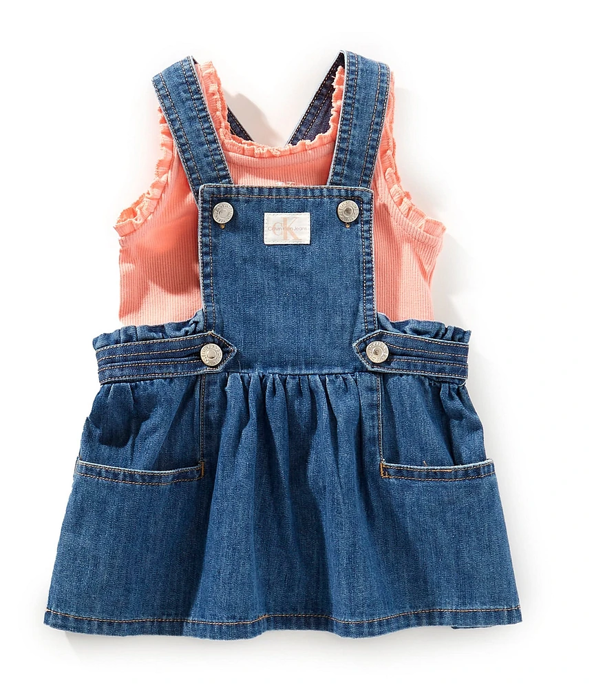 Calvin Klein Baby Girls Sleeveless Denim Skirtall & Solid Knit Tank Top Set