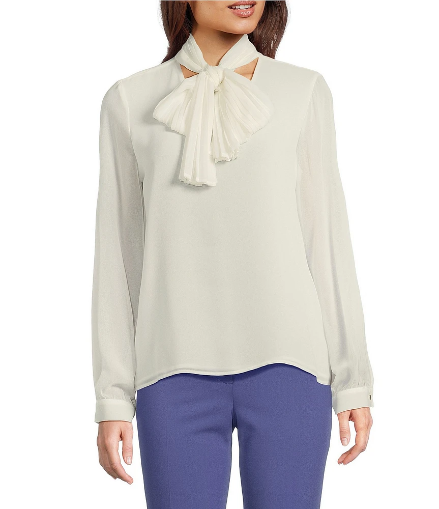 Calvin Klein Chiffon V-Neck Scarf Long Sleeve Blouse
