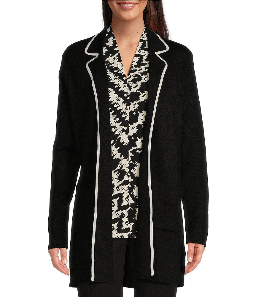 Calvin Klein Contrast Tie-Front Notch Lapel Long Sleeve Sweater