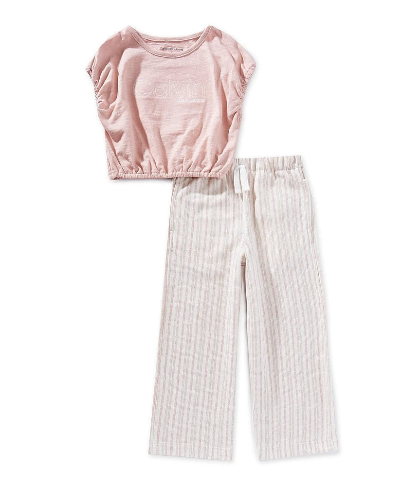 Calvin Klein Little Girls Short Sleeve Slub Jersey T-Shirt & Striped Reverse Terry Pant Set