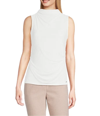Calvin Klein Mesh Knit Mock Neck Sleeveless Fitted Top