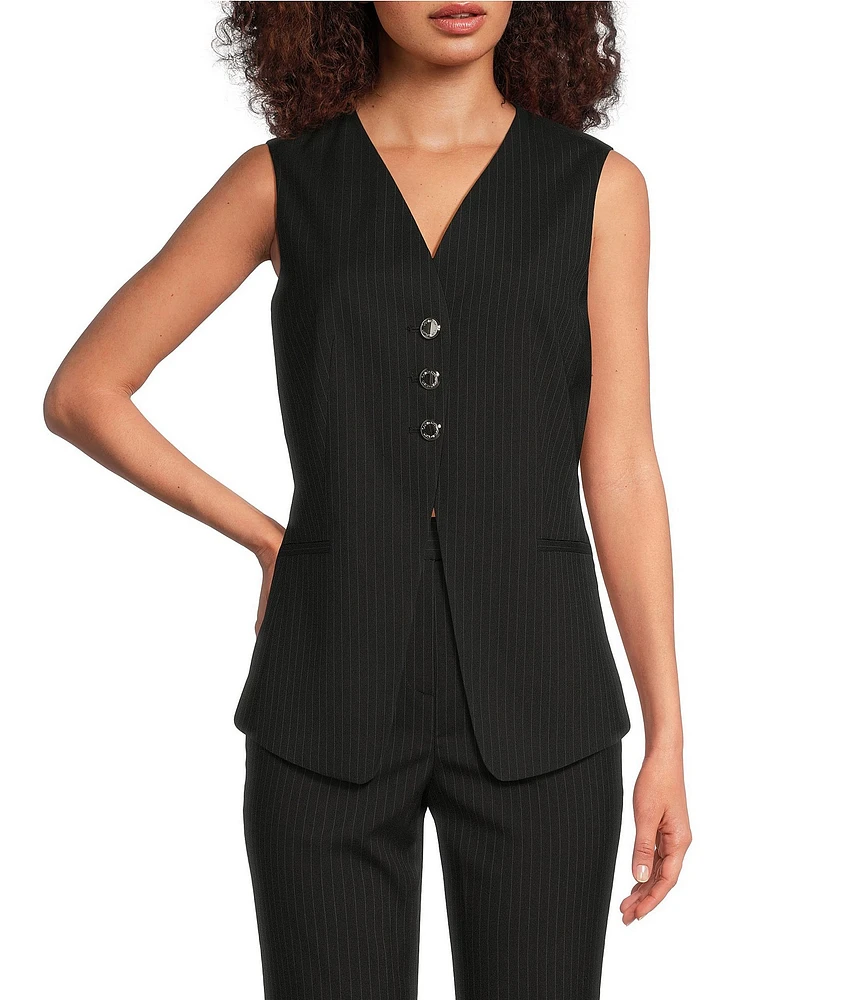 Calvin Klein Pin Stripe Novelty V-Neck Button Front Vest