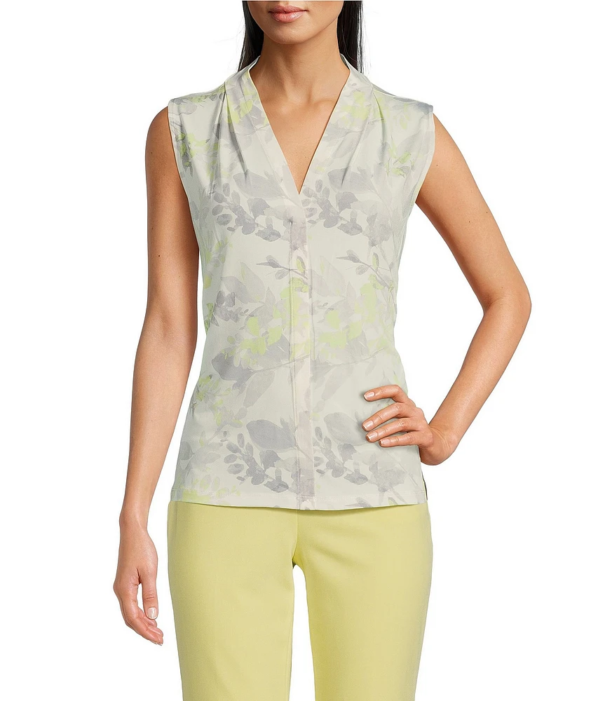 Calvin Klein Printed Matte Jersey V-Neck Sleeveless Fitted Cami