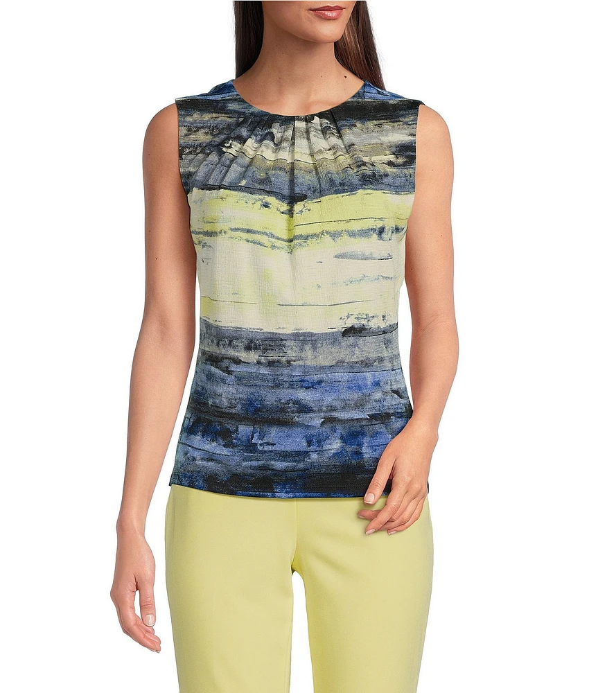 Calvin Klein Printed Novelty Pleated Crew Neck Sleeveless Cami