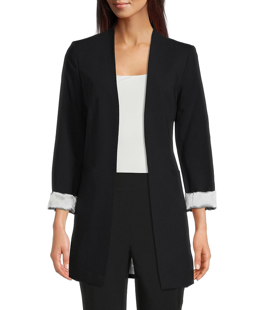 Calvin Klein Contrast Lining Long Roll-Tab Sleeve Open Front Jacket