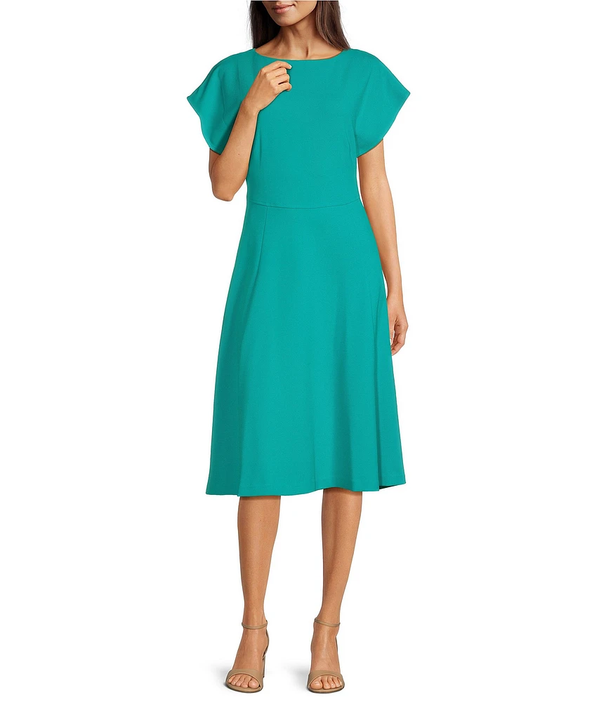 Calvin Klein Short Sleeve Boat Neck Scuba Crepe Midi Dress