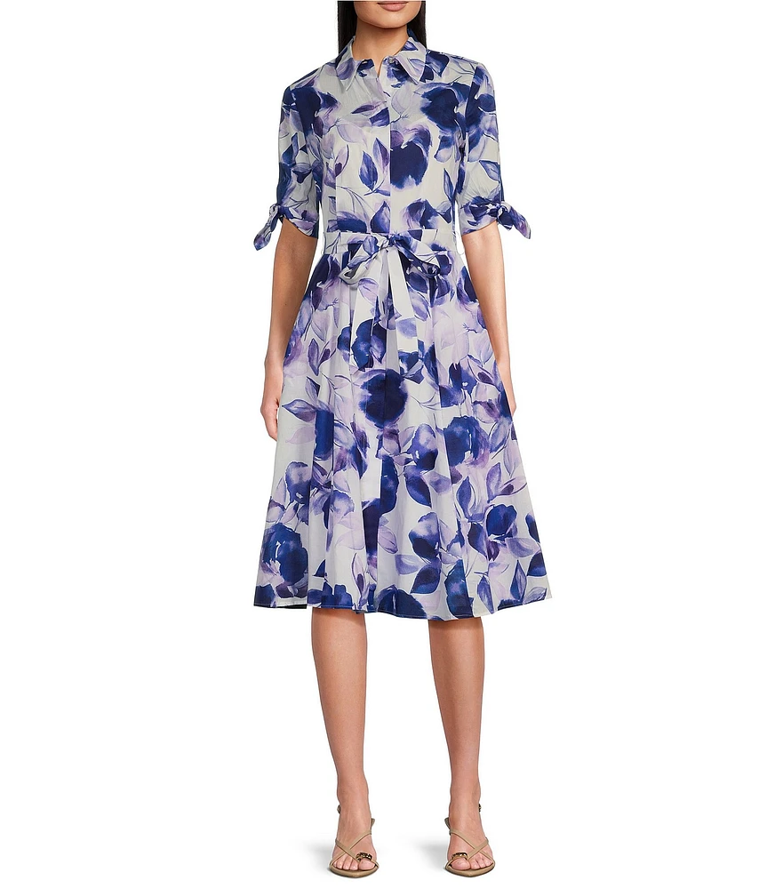 Calvin Klein Short Sleeve Button Front Floral Shirt Midi Dress