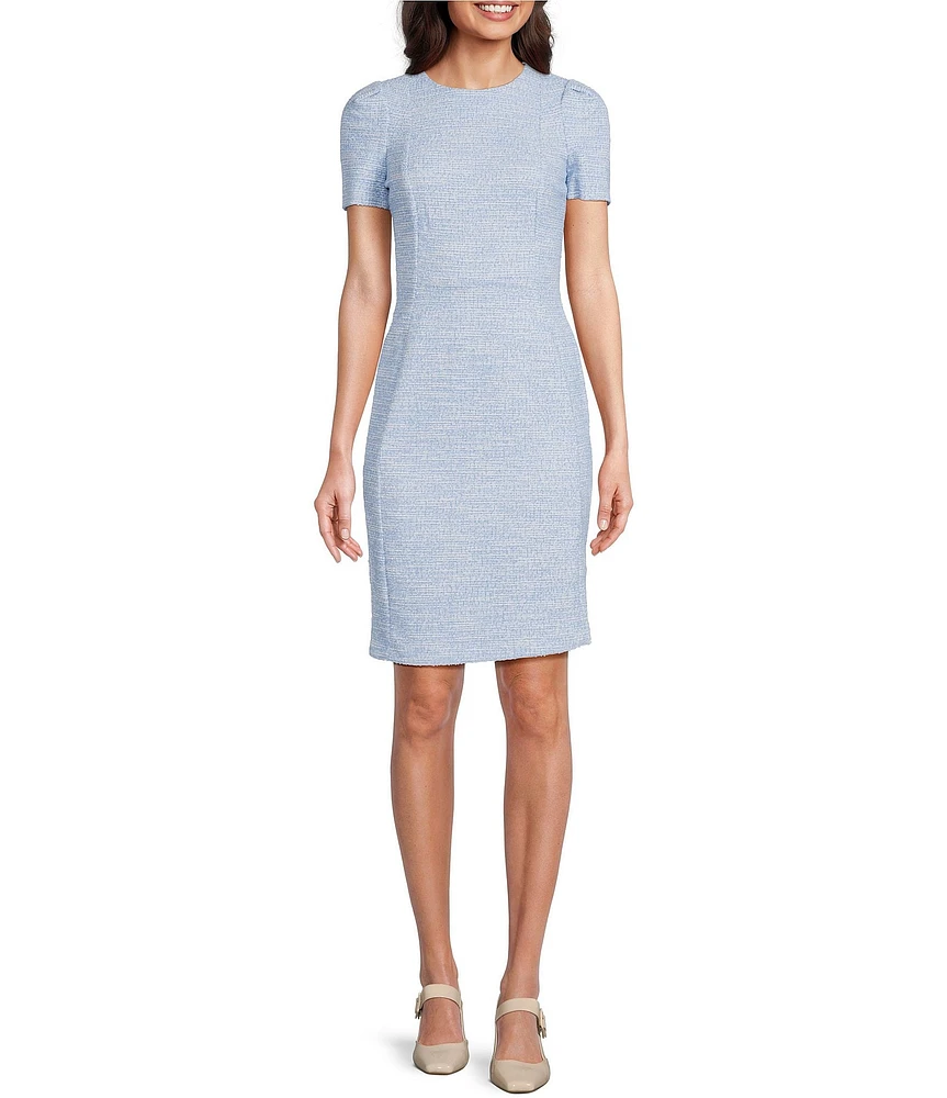 Calvin Klein Short Sleeve Crew Neck Tweed Sheath Dress