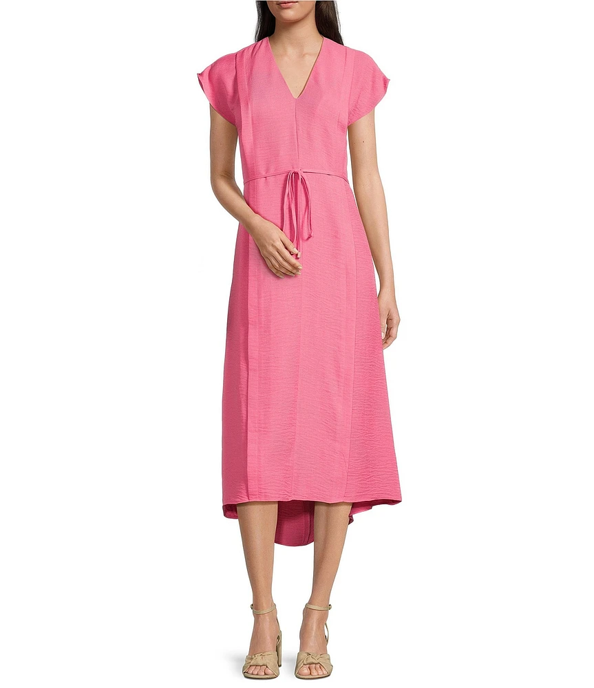 Calvin Klein Short Sleeve V-Neck Belted Midi Dress