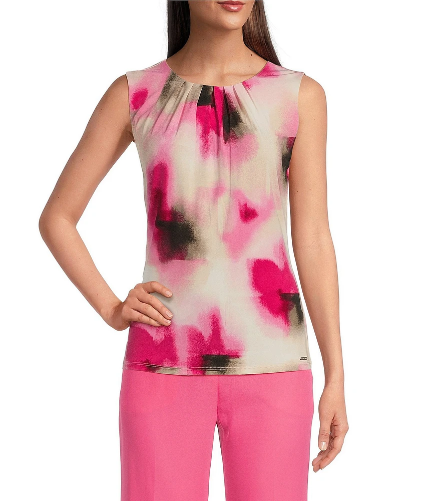 Calvin Klein Sleeveless Printed Pleat Neck Cami