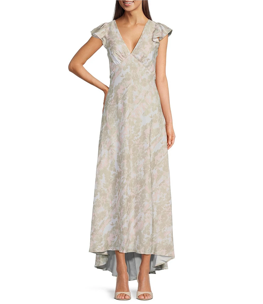 Calvin Klein V-Neck Flutter Sleeve Floral Midi Dress