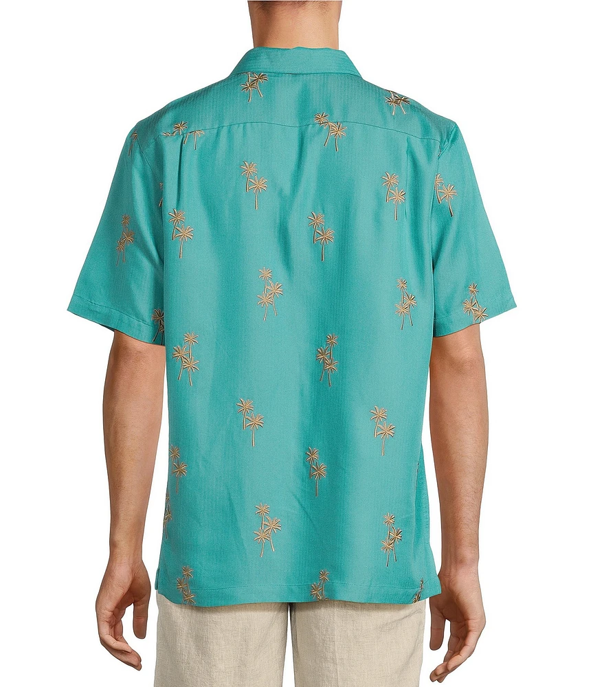 Caribbean Allover Palm Embroidery Short Sleeve Woven Shirt