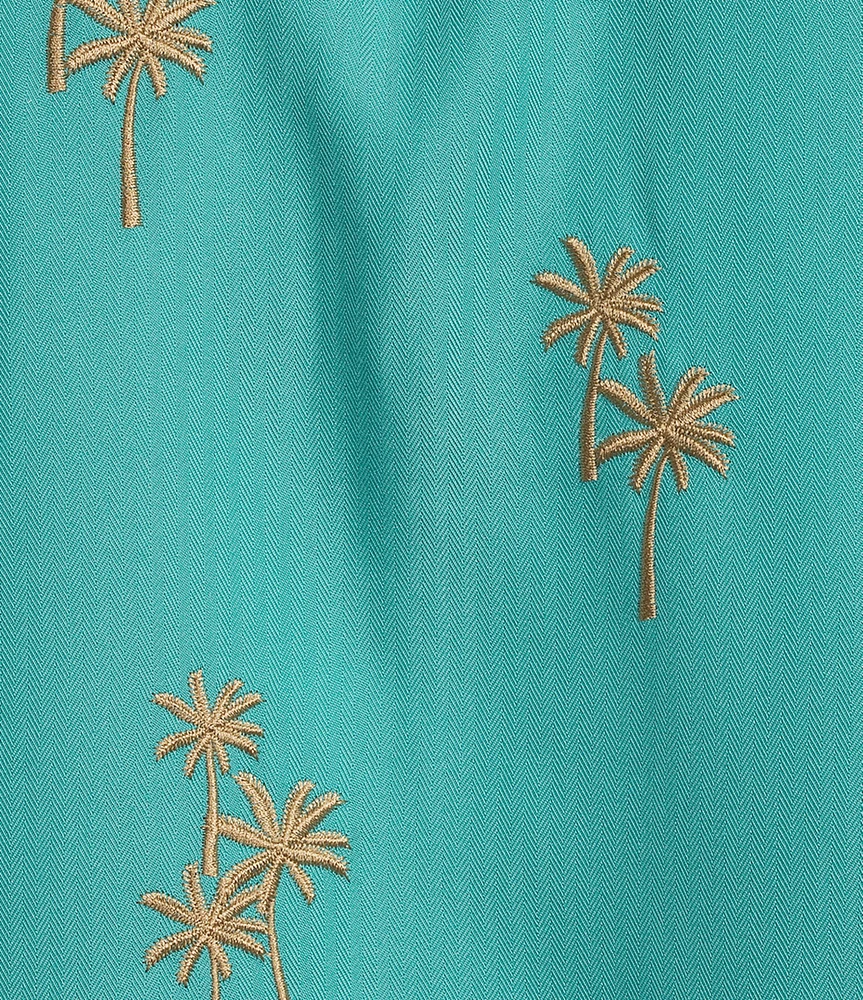 Caribbean Allover Palm Embroidery Short Sleeve Woven Shirt