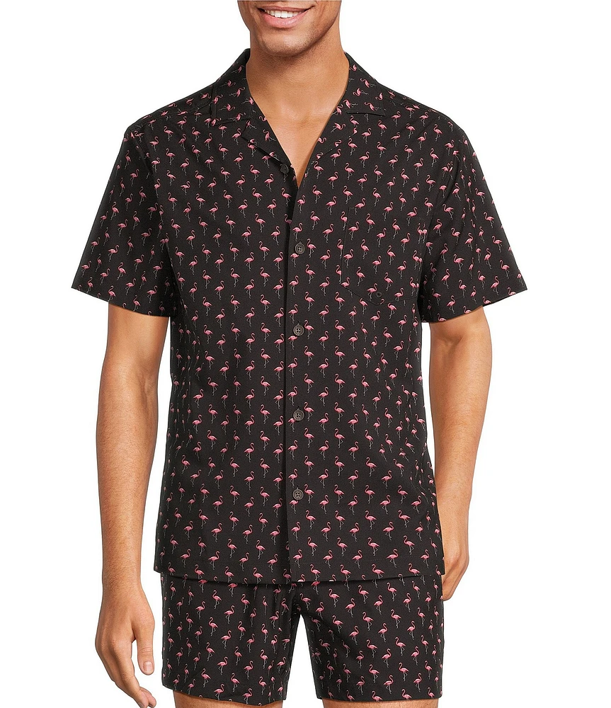 Caribbean Big & Tall Mini Flamingo Cabana Woven Top