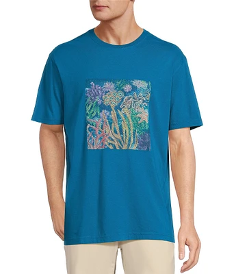 Caribbean Coral Reef Embroidery Short Sleeve T-Shirt