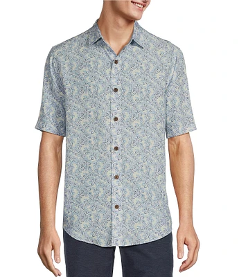 Caribbean Flower Print Short Sleeve Woven Shirt
