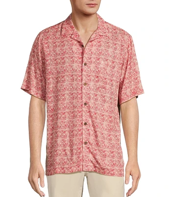 Caribbean Jacquard Batik Print Short Sleeve Woven Camp Shirt